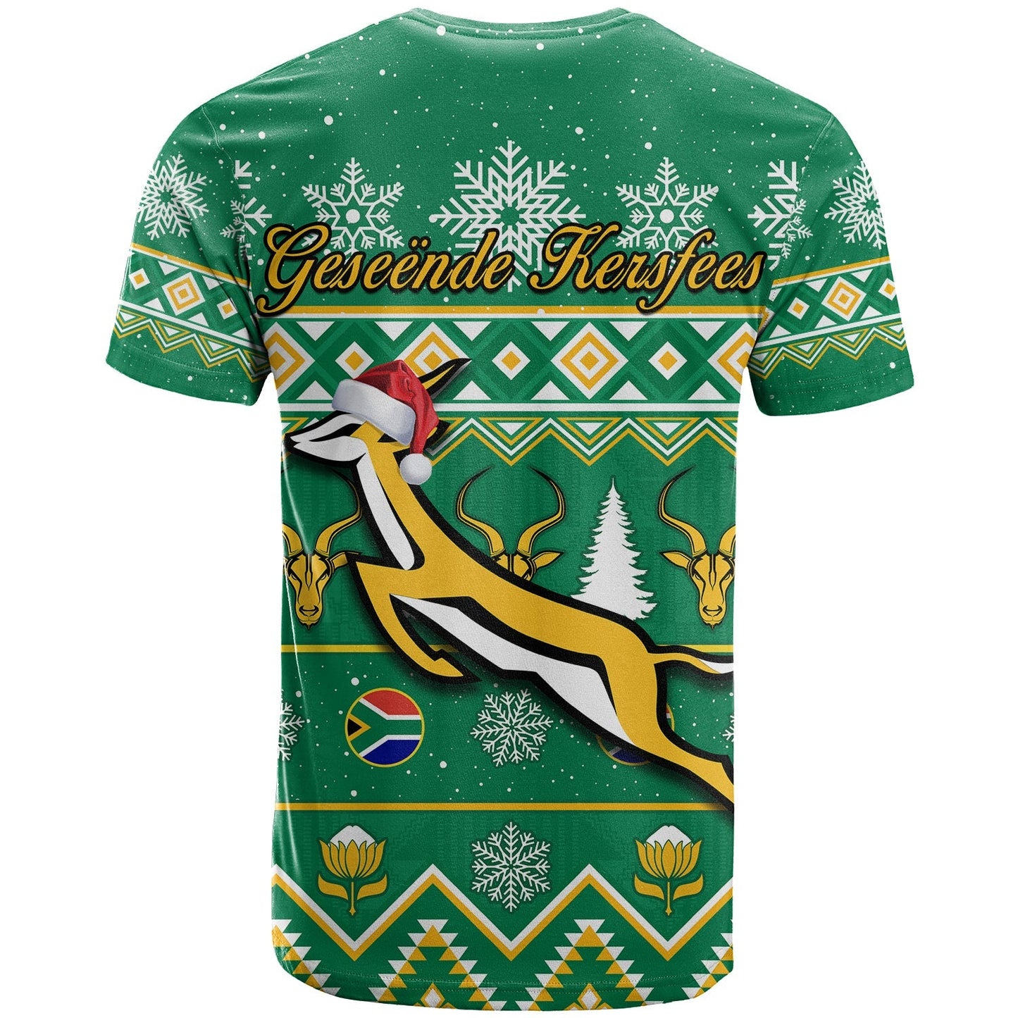 South Africa Rugby Christmas T Shirt Springboks Proud Geseende Kersfees