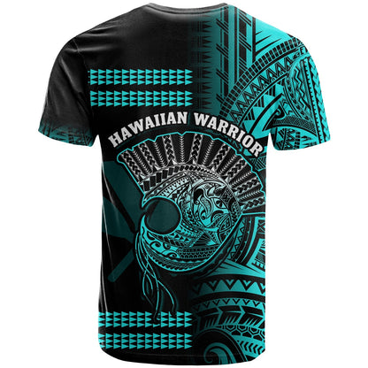 Hawaii T Shirt Kakau Warrior Helmet Gradient Turquoise Polynesian