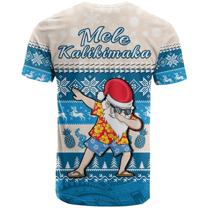 Hawaii Mele Kalikimaka T Shirt Dabbing Santa Blue Merry Christmas