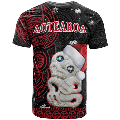 New Zealand Christmas T Shirt Hei Tiki Red Pohutukawa Meri Kirihimete