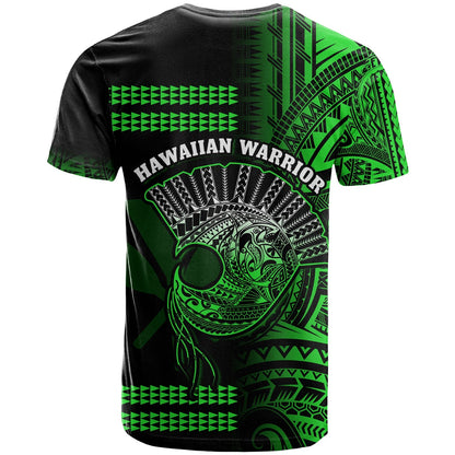 Hawaii T Shirt Kakau Warrior Helmet Gradient Green Polynesian