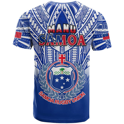 Samoa Rugby T Shirt Manu Samoa 7S Ginger Blue Polynesian