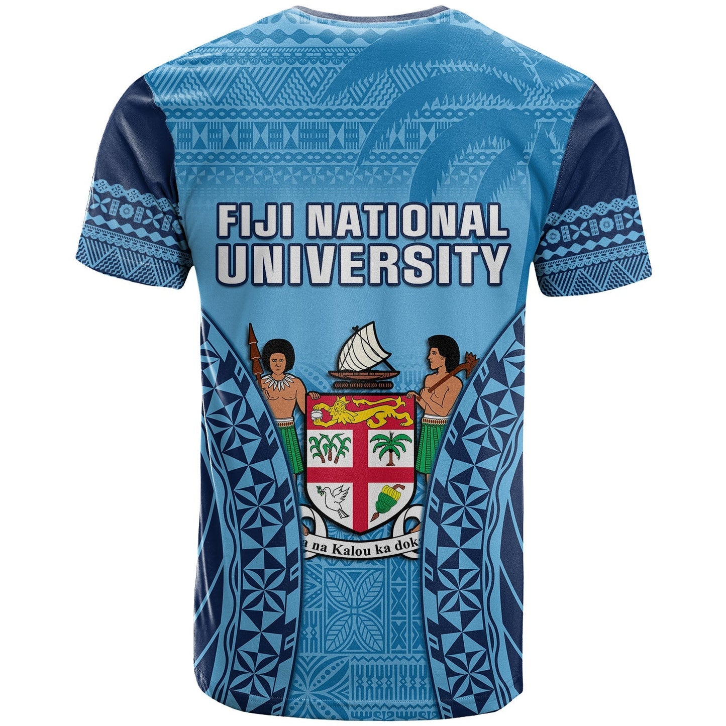 Fiji University T Shirt National Fijian Tapa Pattern Blue