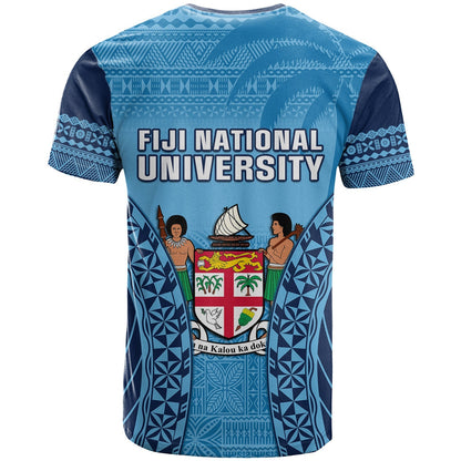 Fiji University T Shirt National Fijian Tapa Pattern Blue