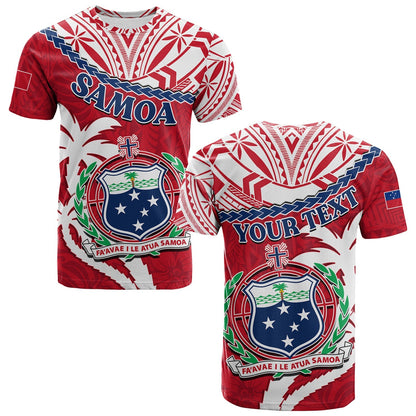 Custom Personalised Samoa T Shirt Samoan Coat Of Arms With Coconut Red Style