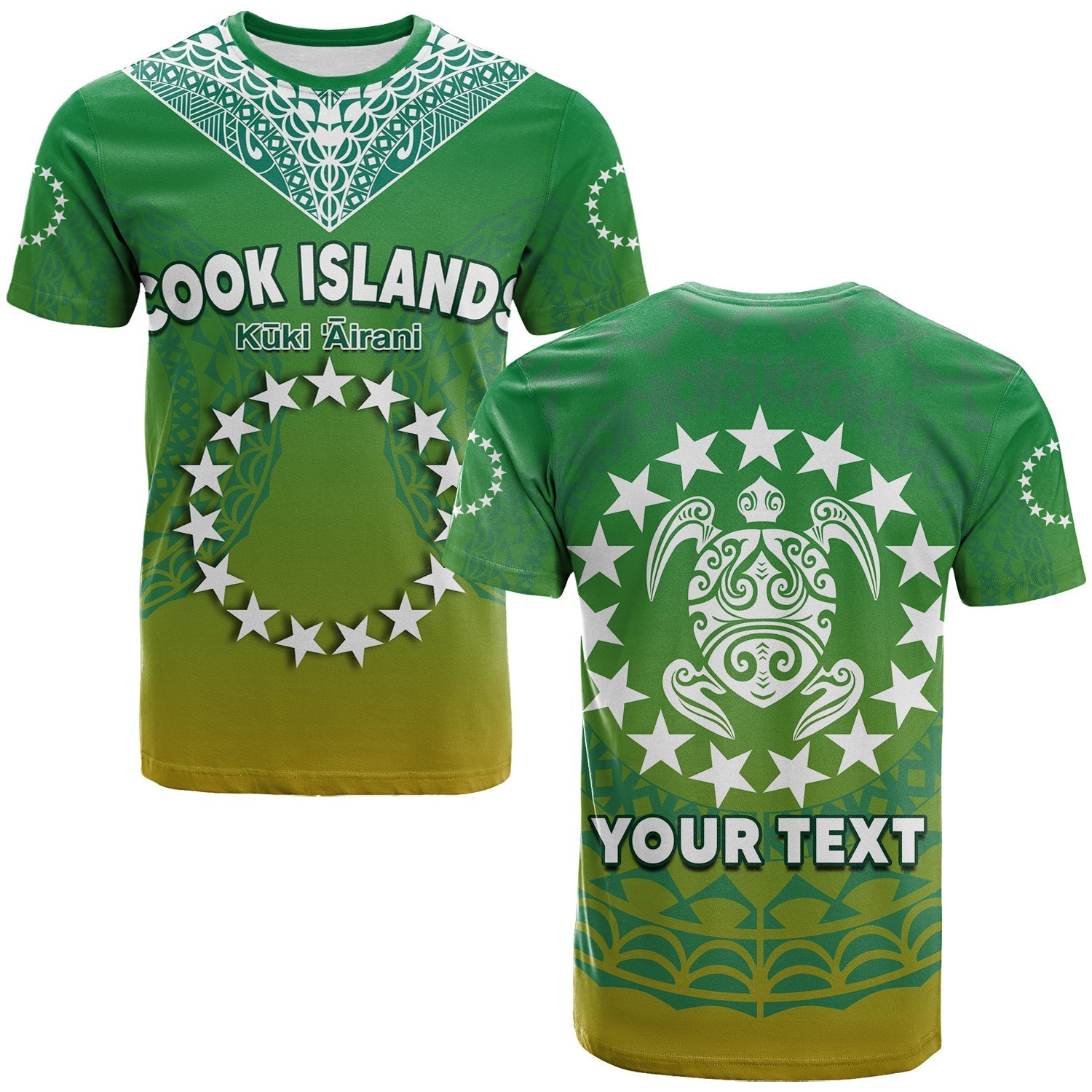 (Custom Personalised) Cook Islands T Shirt Circle Pattern Mix Sea Turtle Green Version