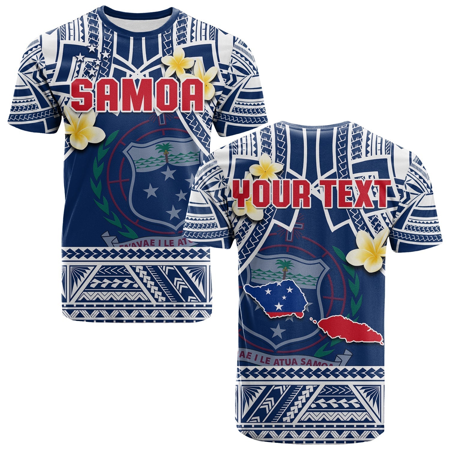 Custom Personalised Samoa T Shirt Samoan Plumeria Flowers Mix Polynesian Pattern