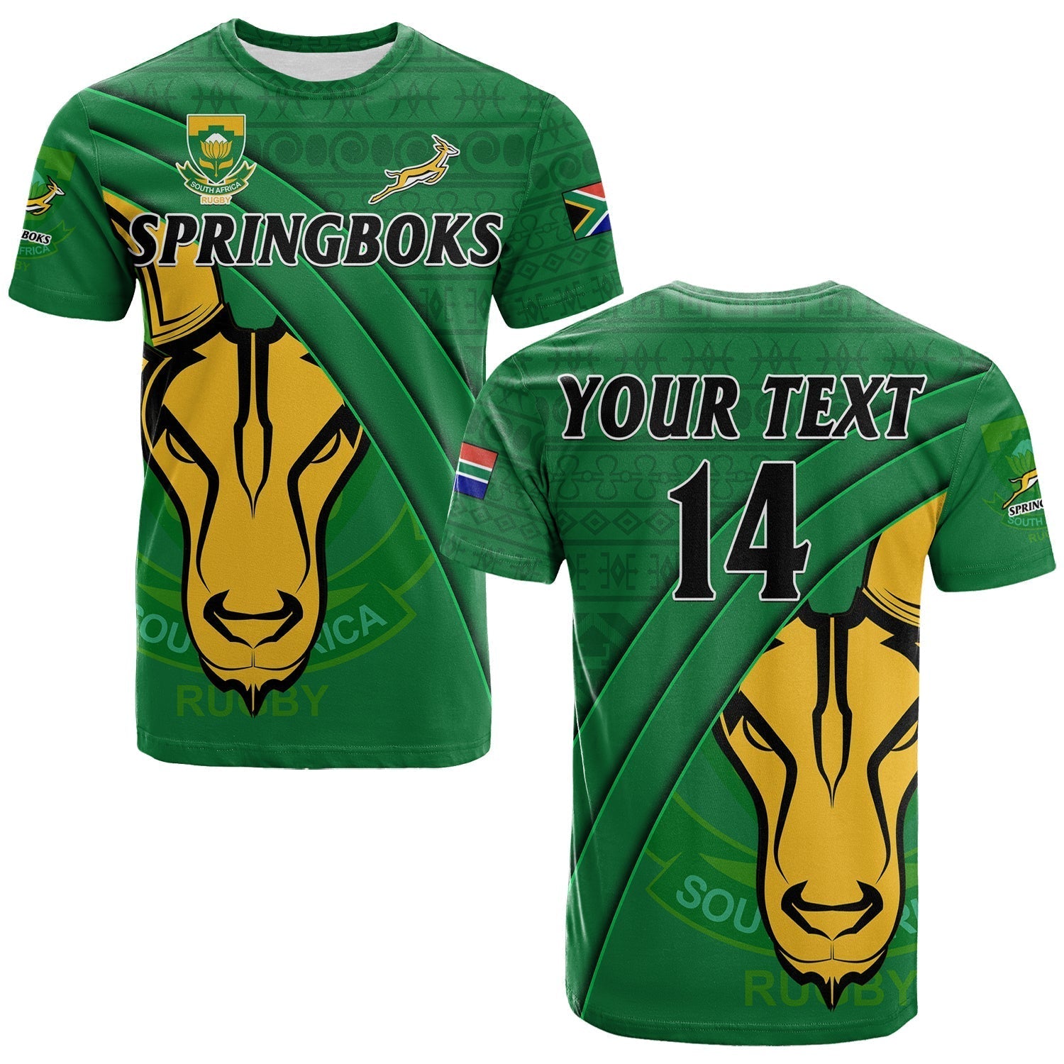 Custom South Africa Rugby T Shirt Bokke Springbok With African Pattern Stronger Together