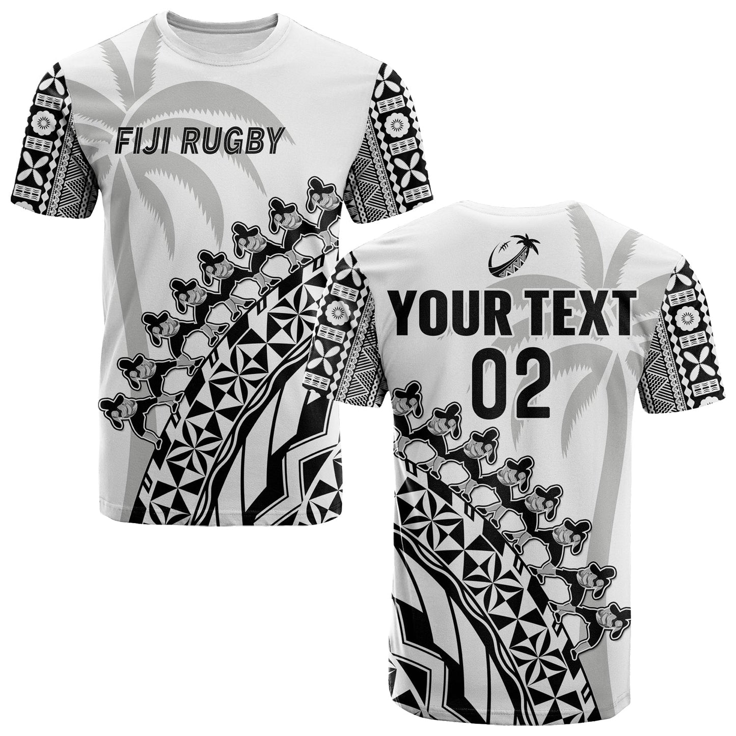 (Custom Text And Number) Fiji Rugby T Shirt Fijian Cibi Dance Tapa Pattern White