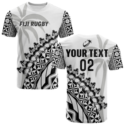 (Custom Text And Number) Fiji Rugby T Shirt Fijian Cibi Dance Tapa Pattern White