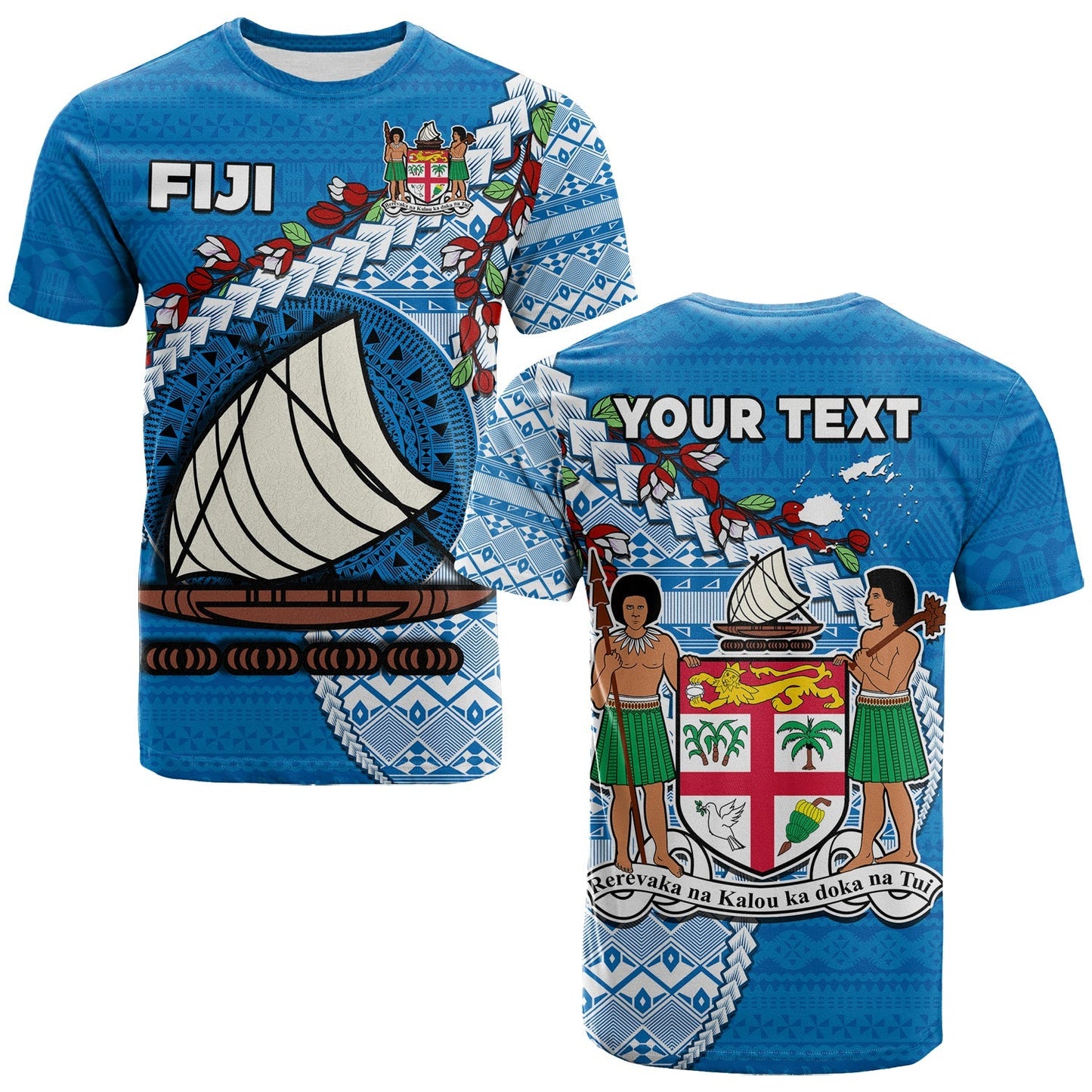 (Custom Personalised) Fiji T Shirt Fijian Drua Mix Tagimaucia Flower Blue Style