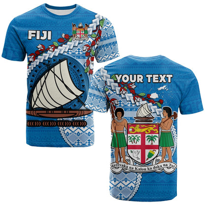 (Custom Personalised) Fiji T Shirt Fijian Drua Mix Tagimaucia Flower Blue Style