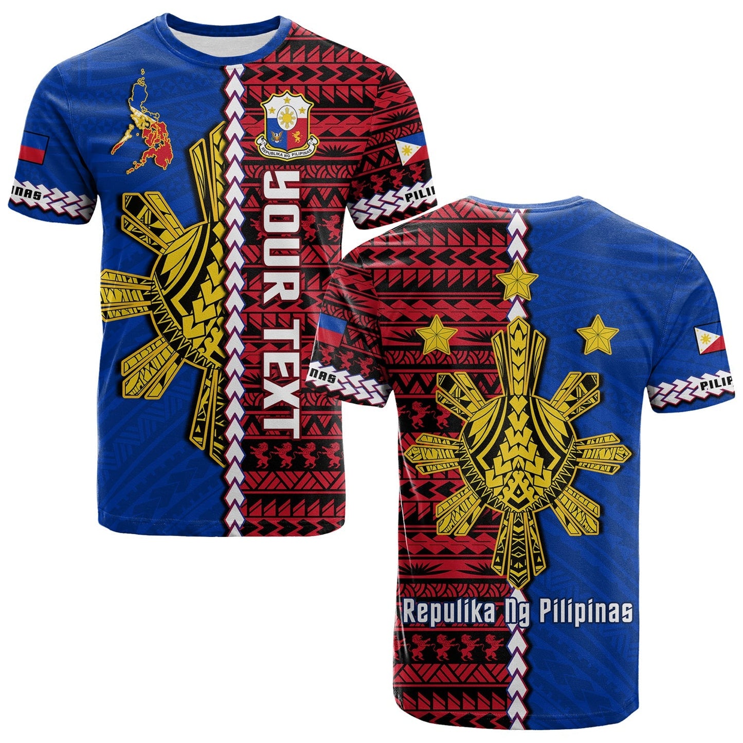 Custom Personalised Philippines T Shirt Pilipinas Sun Mix Polynesian Pattern