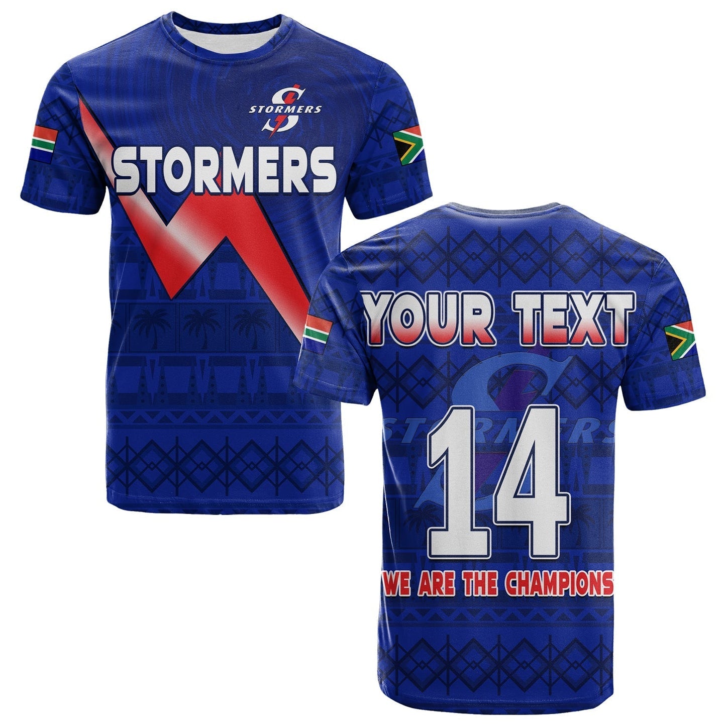Custom Stormers South Africa Rugby T Shirt We Are The Champions URC African Pattern