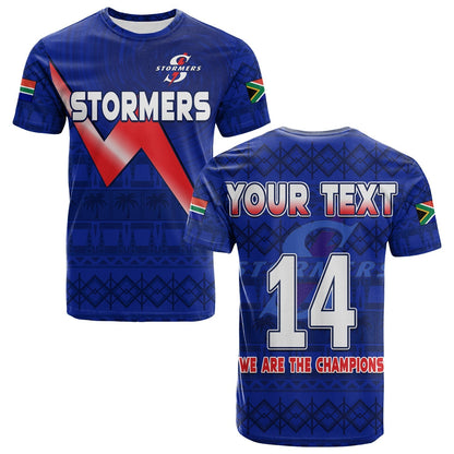 Custom Stormers South Africa Rugby T Shirt We Are The Champions URC African Pattern