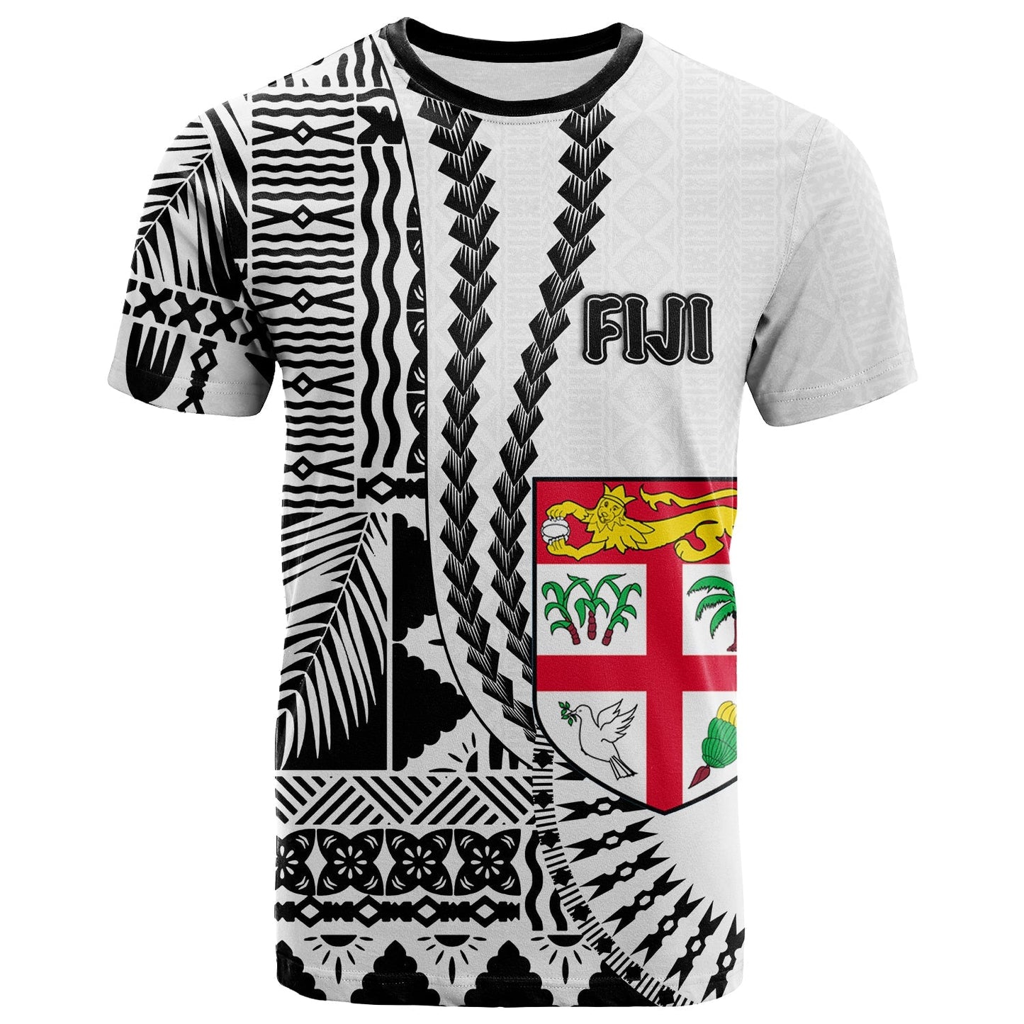 (Custom Personalised) Fiji T Shirt Masi Tapa Patterns White Style