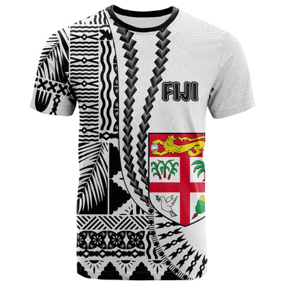 (Custom Personalised) Fiji T Shirt Masi Tapa Patterns White Style