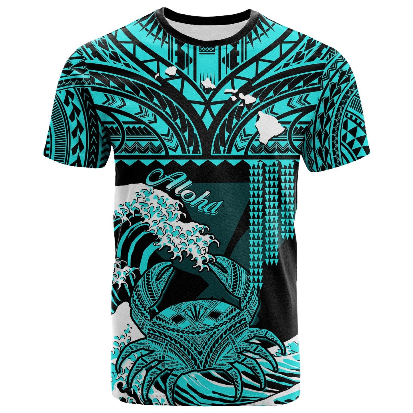 Hawaii T Shirt Kakau Polynesian Crab With Waves Ver.01