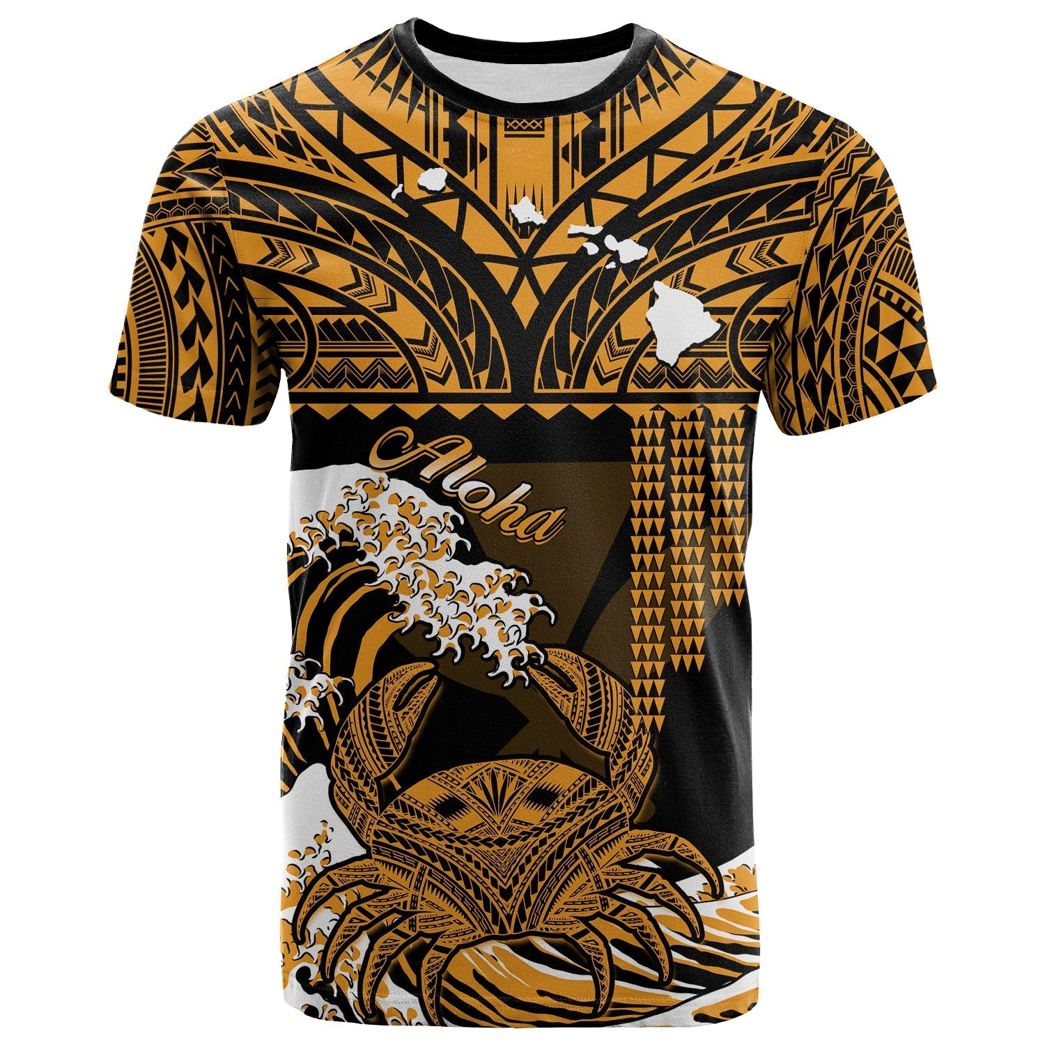 Hawaii T Shirt Kakau Polynesian Crab With Waves Ver.02