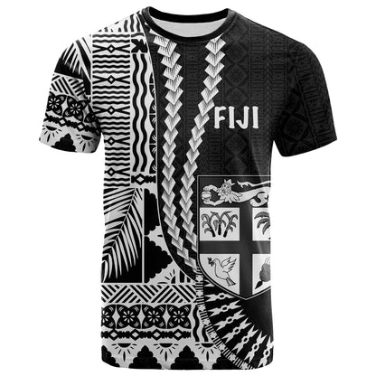 (Custom Personalised) Fiji T Shirt Masi Tapa Patterns Black Style