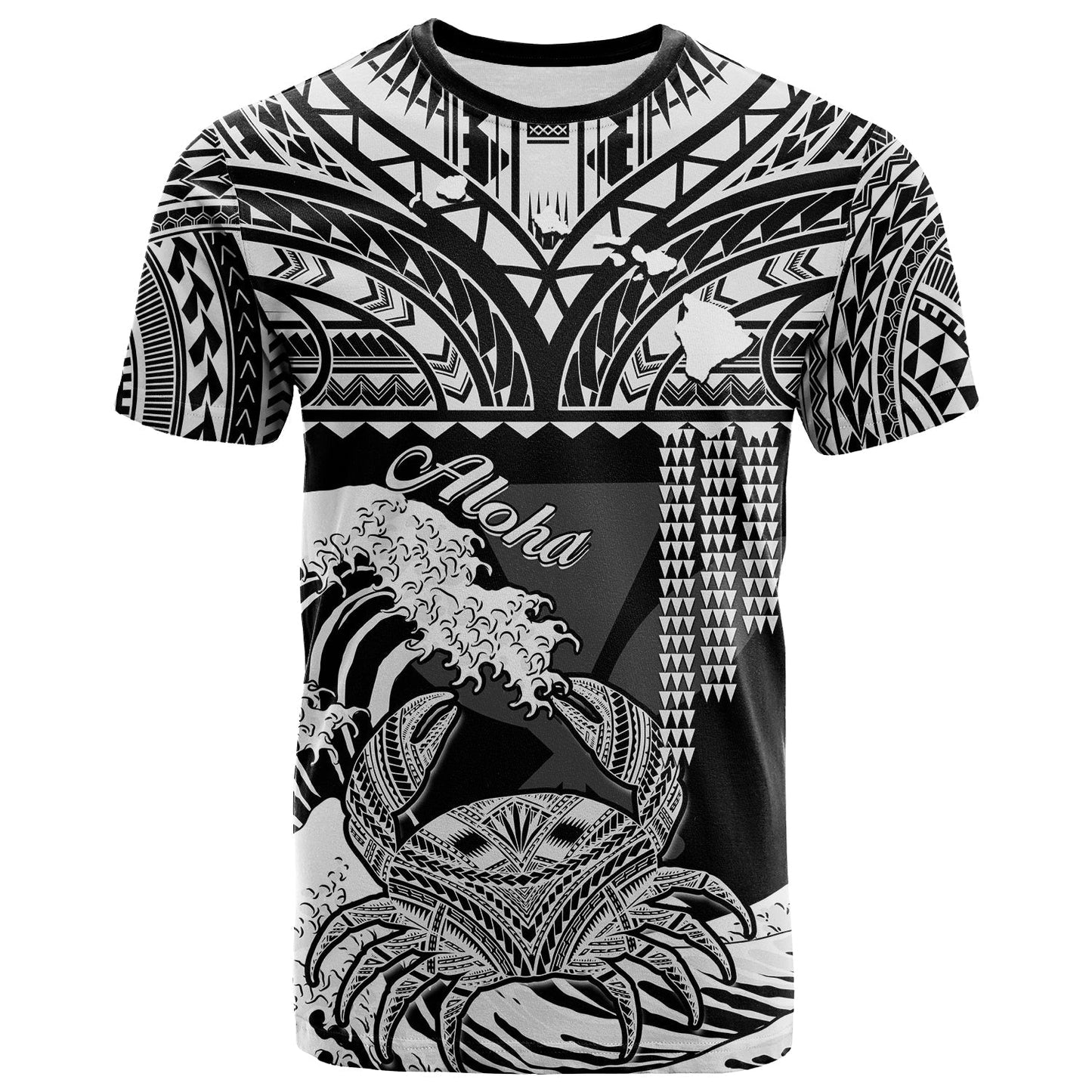 Hawaii T Shirt Kakau Polynesian Crab With Waves Ver.04