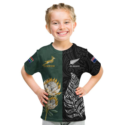 South Africa Protea and New Zealand Fern T Shirt Rugby Go Springboks vs All Black Ver.02