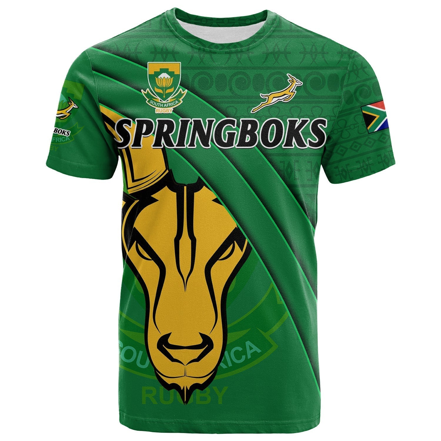 South Africa Rugby T Shirt Bokke Springbok With African Pattern Stronger Together