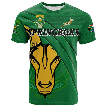 South Africa Rugby T Shirt Bokke Springbok With African Pattern Stronger Together