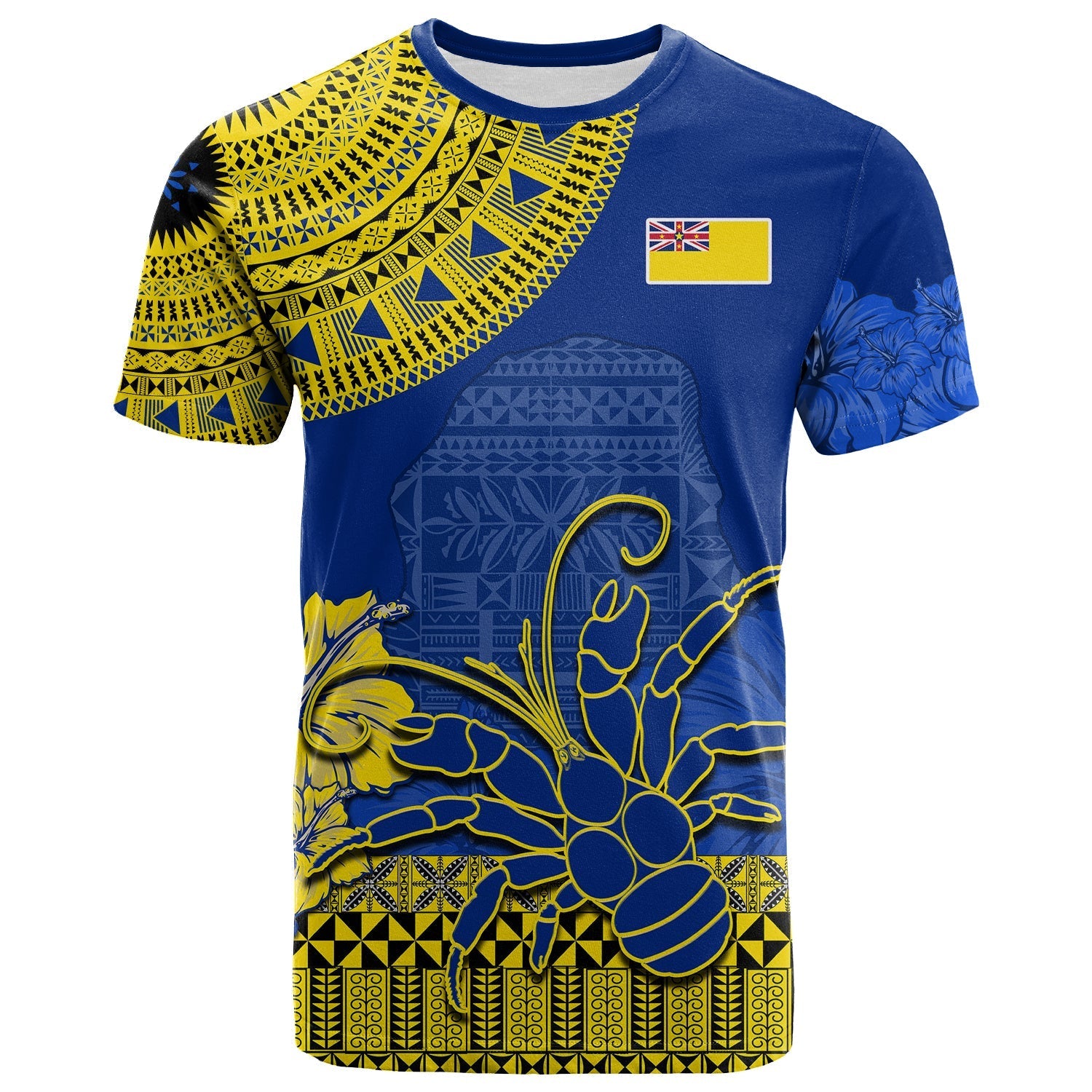 Niue Hiapo T Shirt Rock of Polynesia Tapa Niuean Crab Happy Day
