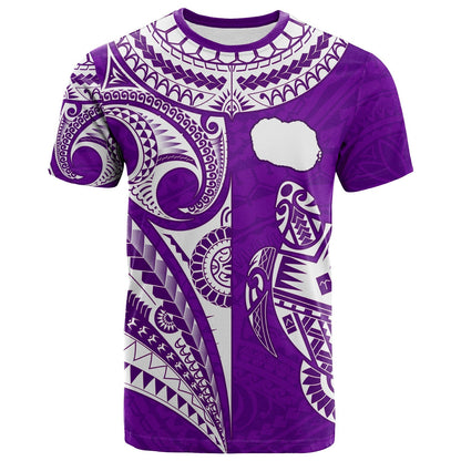 Custom Text And Number Rarotonga Cook Islands T Shirt Turtle And Map Style Purple