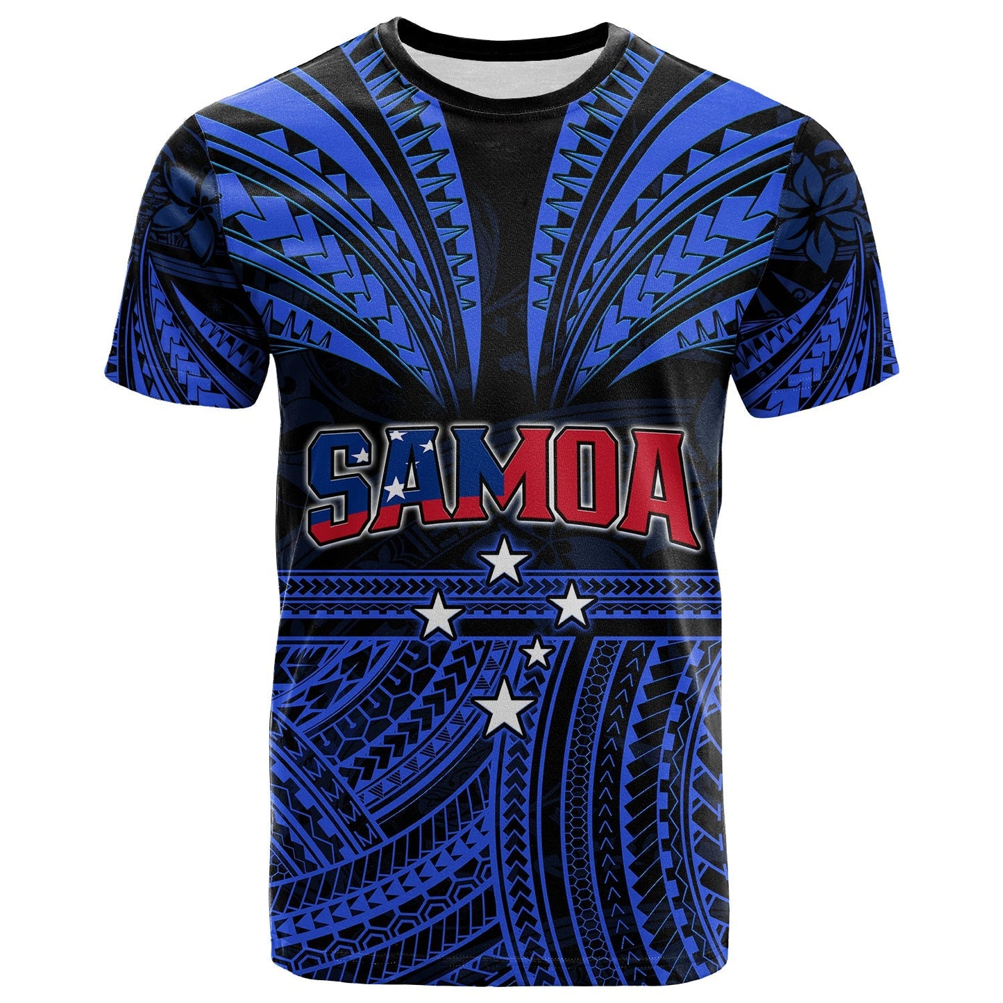 Custom Personalised Samoa Tatau T Shirt Blue Polynesian Proud Samoan