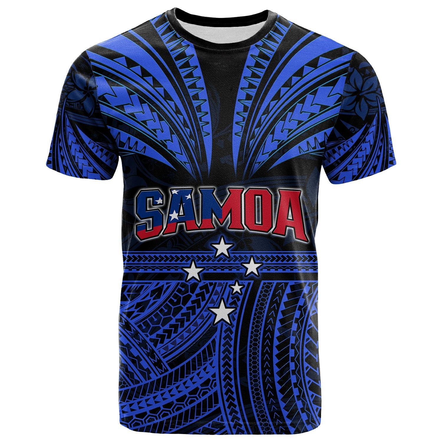 Custom Personalised Samoa Tatau T Shirt Blue Polynesian Proud Samoan