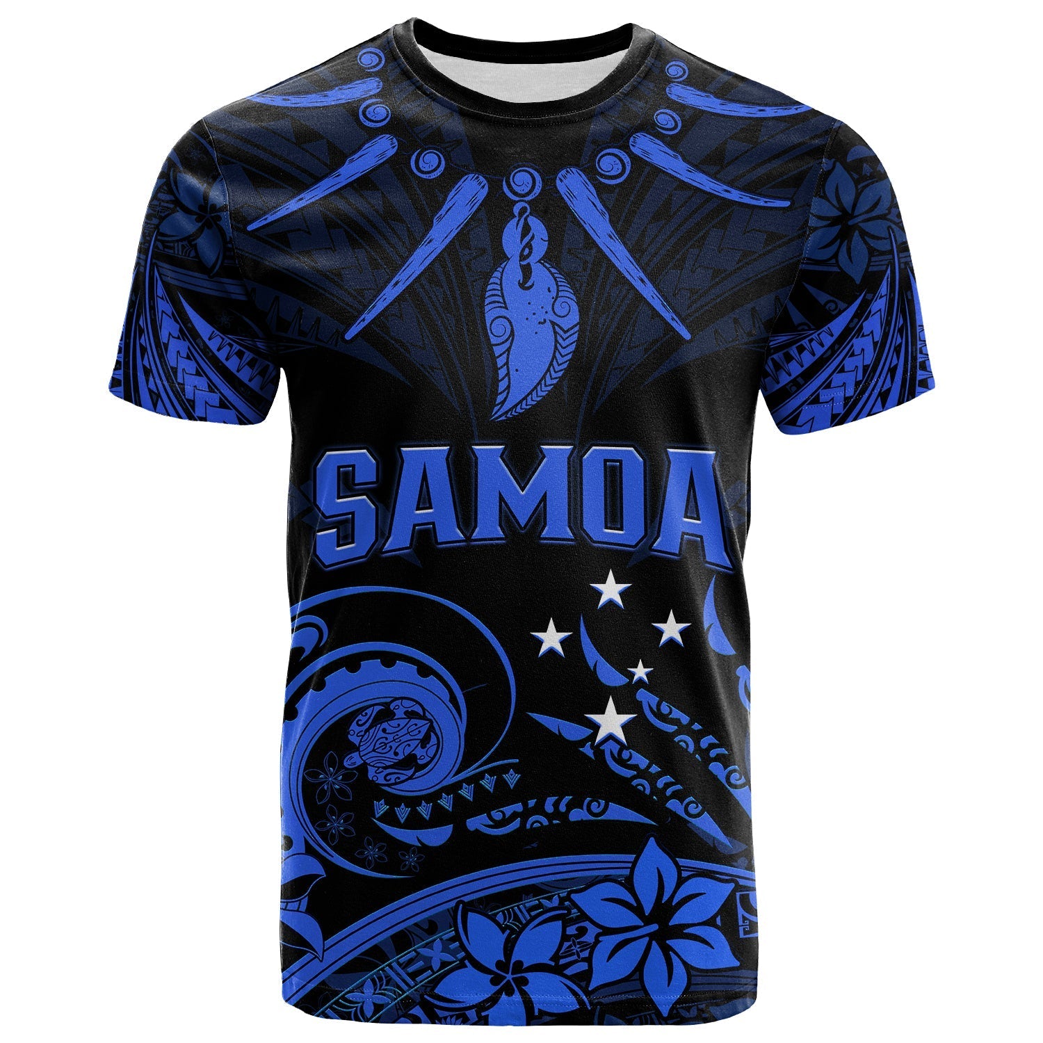 Custom Personalised Samoa Tatau T Shirt Blue Polynesian Ula Nifo