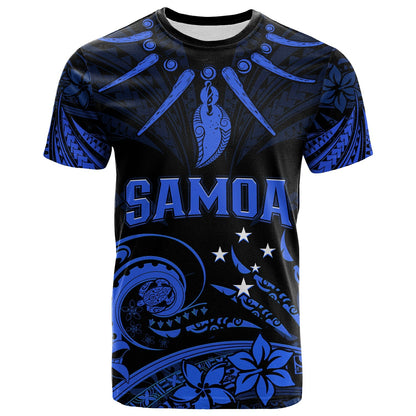 Custom Personalised Samoa Tatau T Shirt Blue Polynesian Ula Nifo