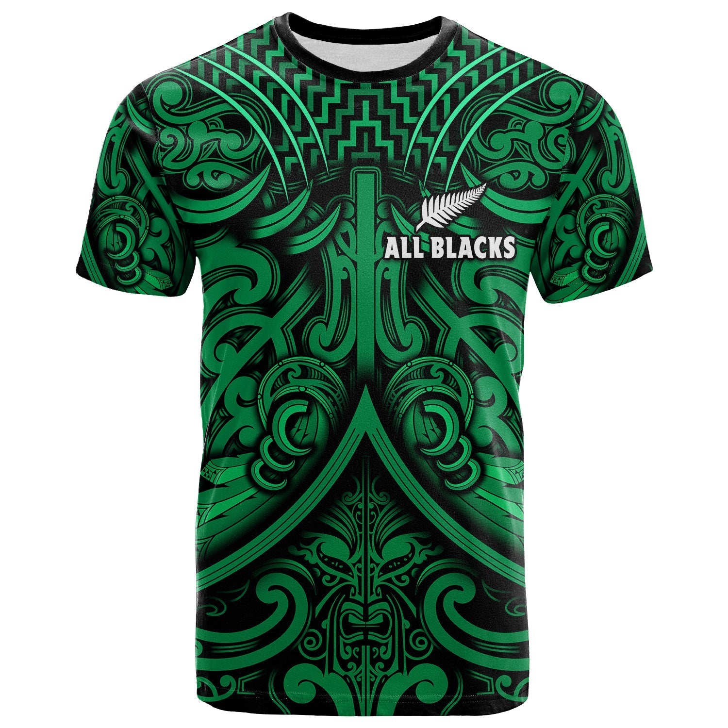 New Zealand Silver Fern Rugby T Shirt All Black Green Nz Maori Pattern