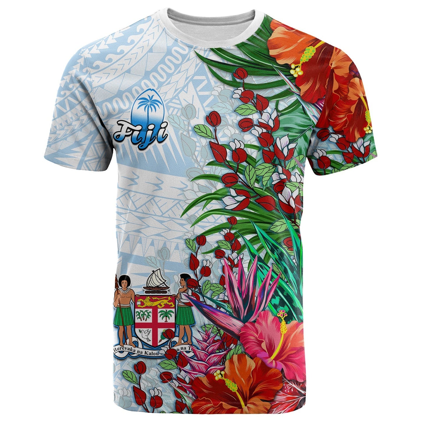 Fiji T Shirt Proud Fijian Tapa mix Tagimoucia Flowers