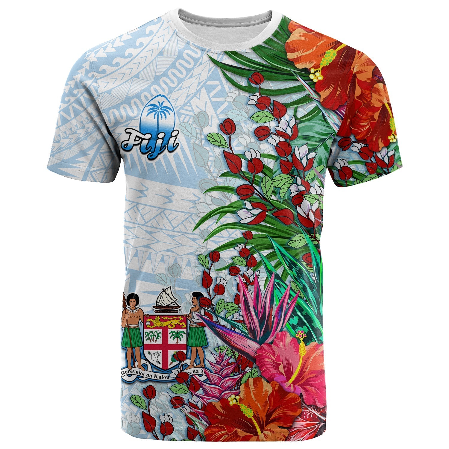 Fiji T Shirt Proud Fijian Tapa mix Tagimoucia Flowers