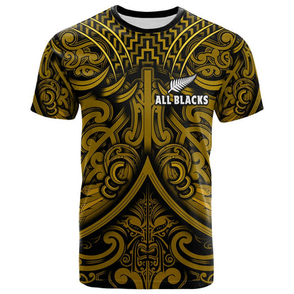 New Zealand Silver Fern Rugby T Shirt All Black Gold Nz Maori Pattern