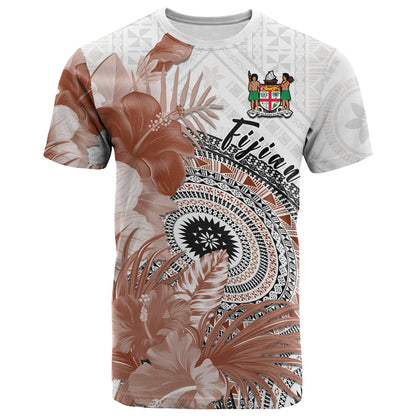 (Custom Personalised) Fiji Tapa T Shirt White Fijian Masi Be Loved Hibiscus
