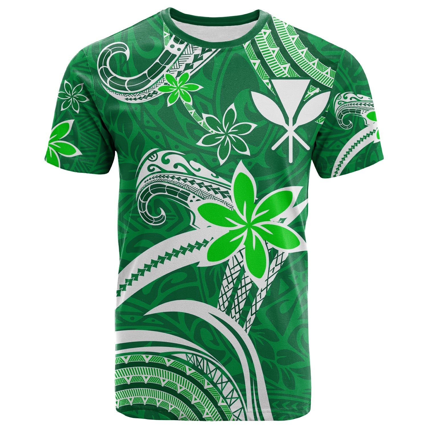 (Custom Personalised) Hawaii Flowers Wave T Shirt Kanaka Maoli Green Polynesian