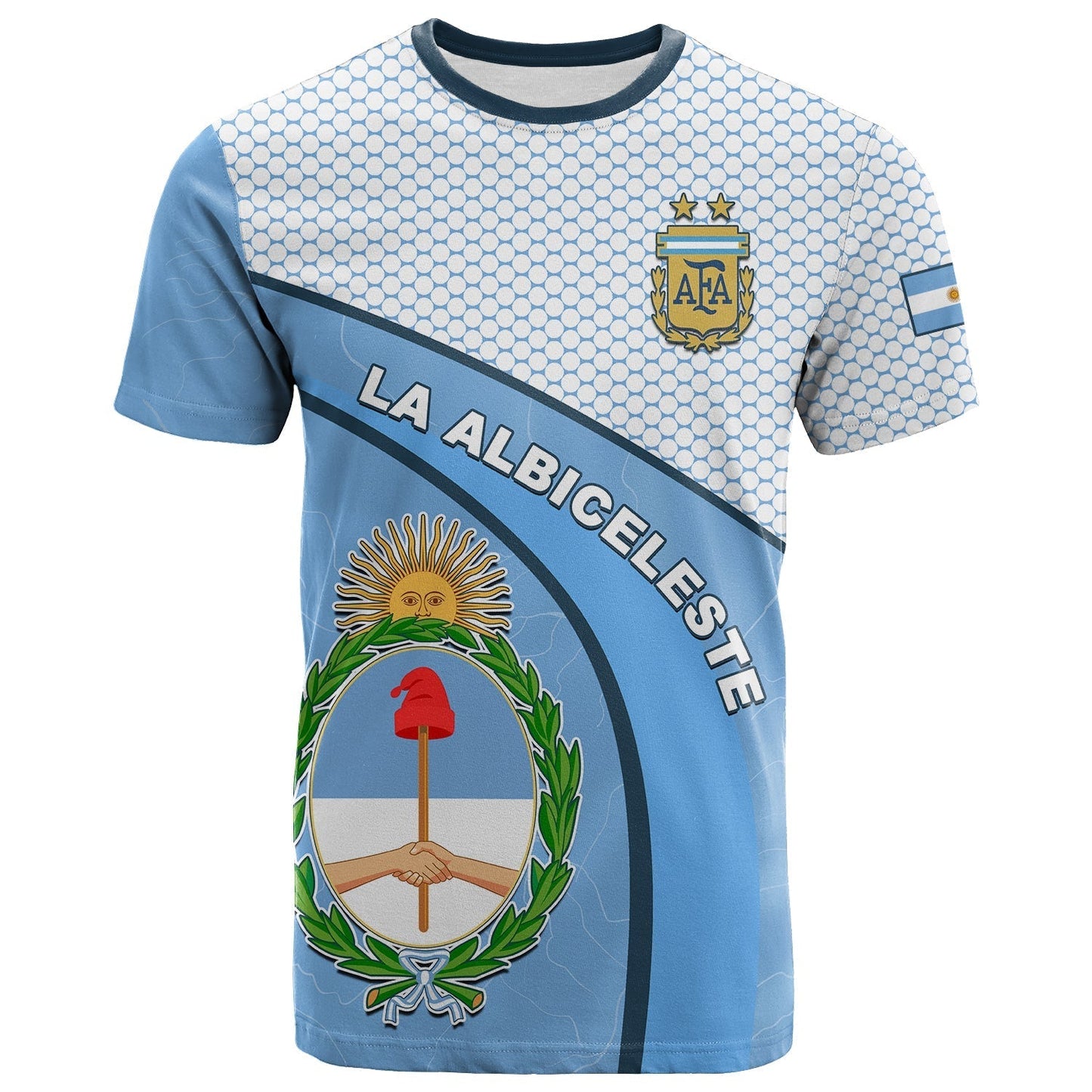Custom Argentina T Shirt Football 2022 Champions Blue Sky May Sun