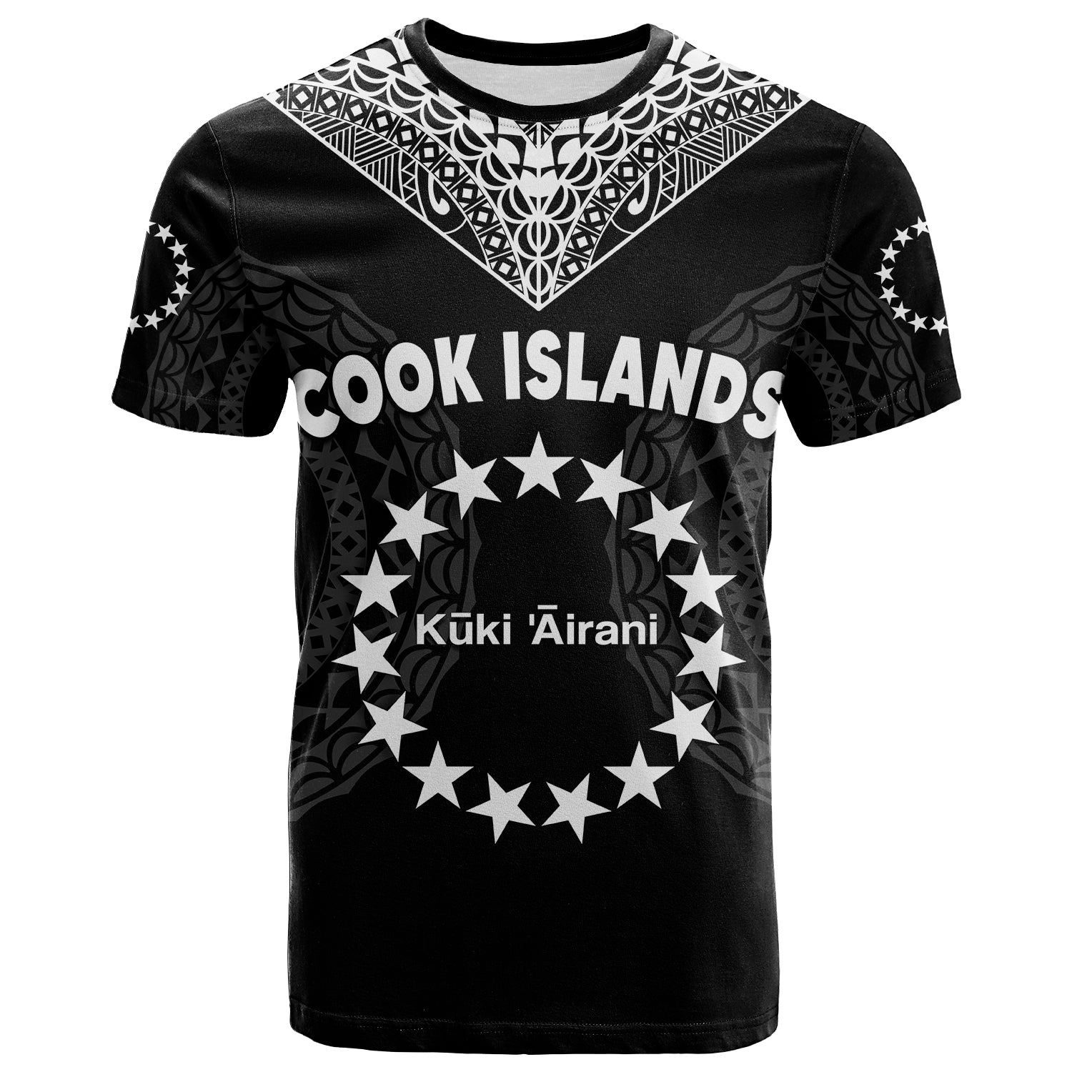 Cook Islands T Shirt Circle Pattern Mix Sea Turtle Black Version