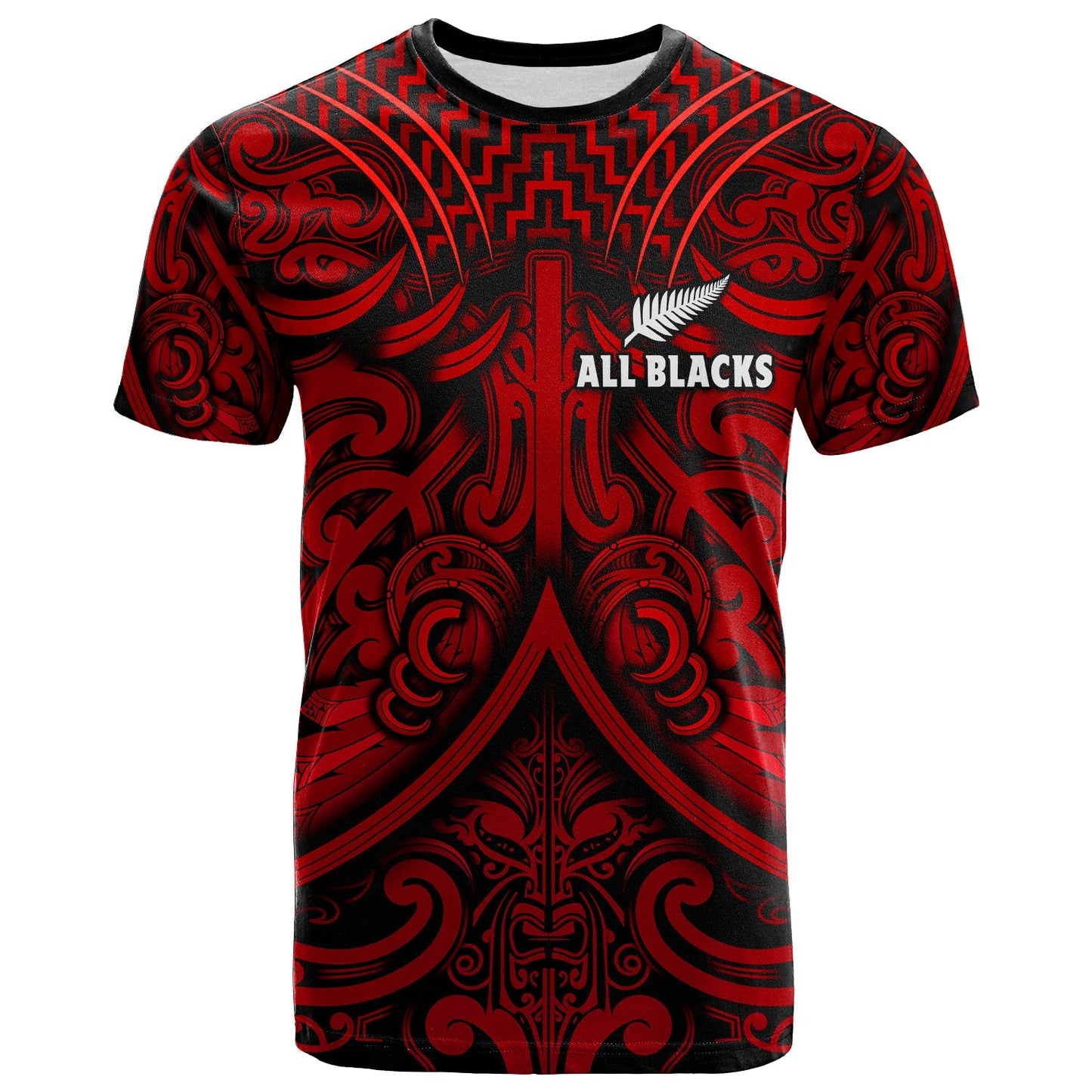Custom Text And Number New Zealand Silver Fern Rugby T Shirt All Black Red Nz Maori Pattern