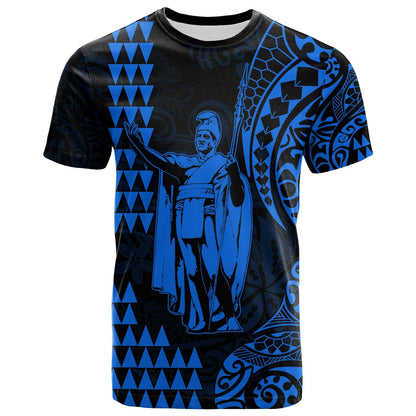 Hawaii Day Kakau T Shirt Proud To Be Hawaiian Blue King Kamehameha And Kanaka Maoli