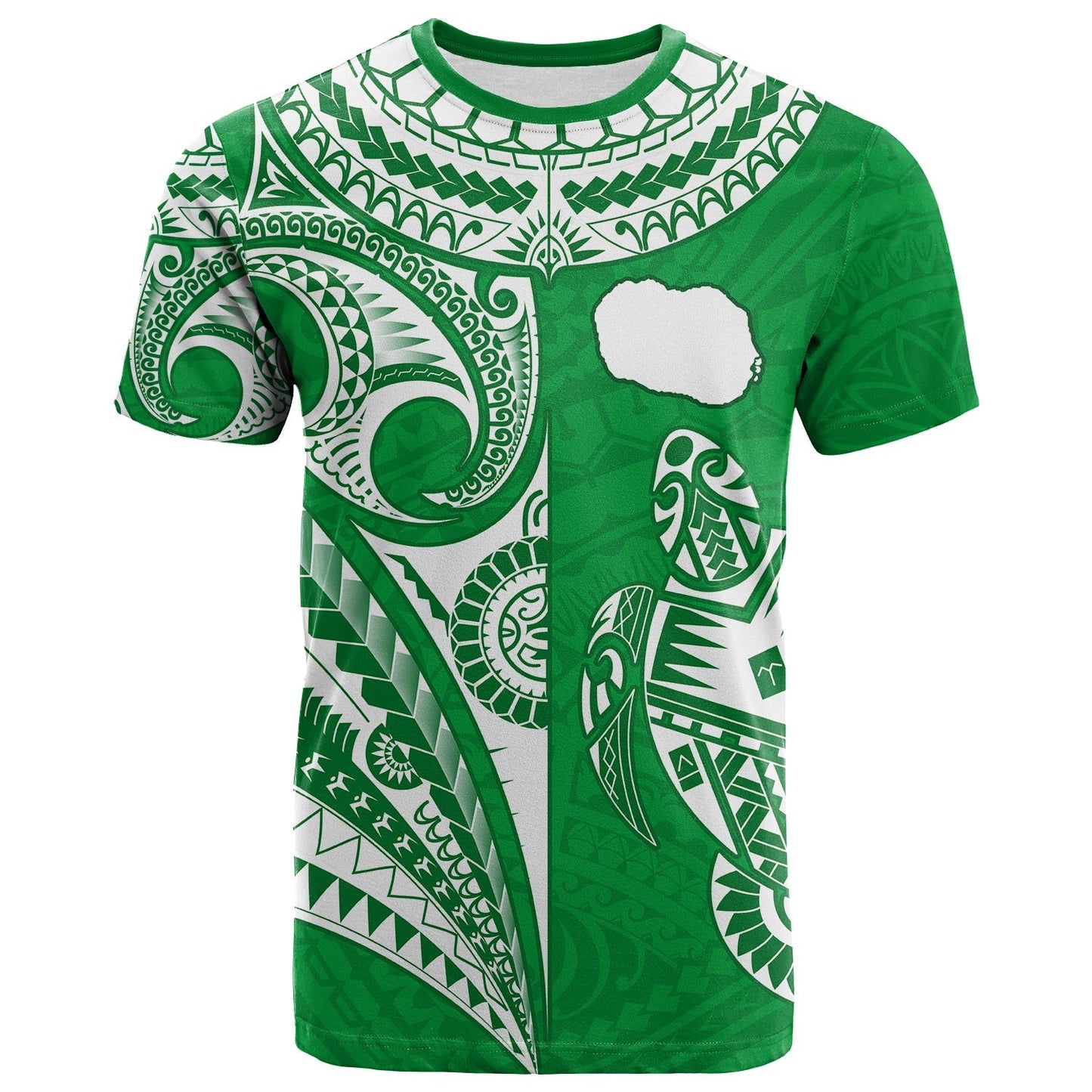 Rarotonga Cook Islands T Shirt Turtle And Map Style Green