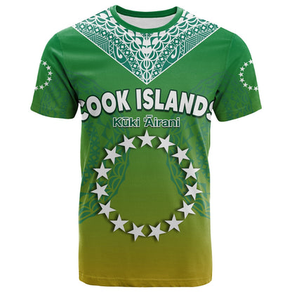 (Custom Personalised) Cook Islands T Shirt Circle Pattern Mix Sea Turtle Green Version