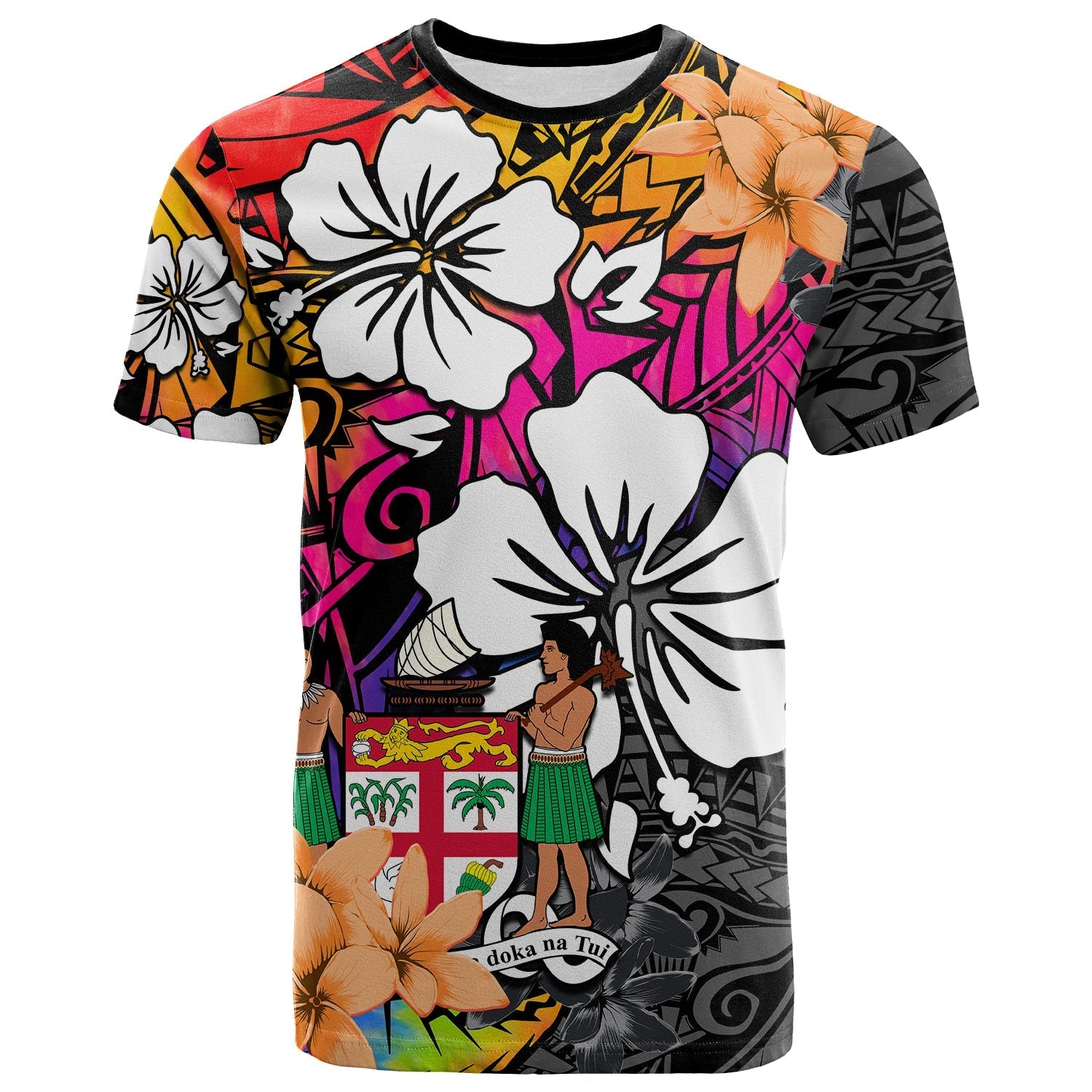 Fiji Tie Dye T Shirt Polynesian Tribal Creative Tropical Flowers