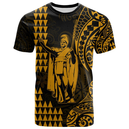 Hawaii Day Kakau T Shirt Proud To Be Hawaiian Gold King Kamehameha And Kanaka Maoli