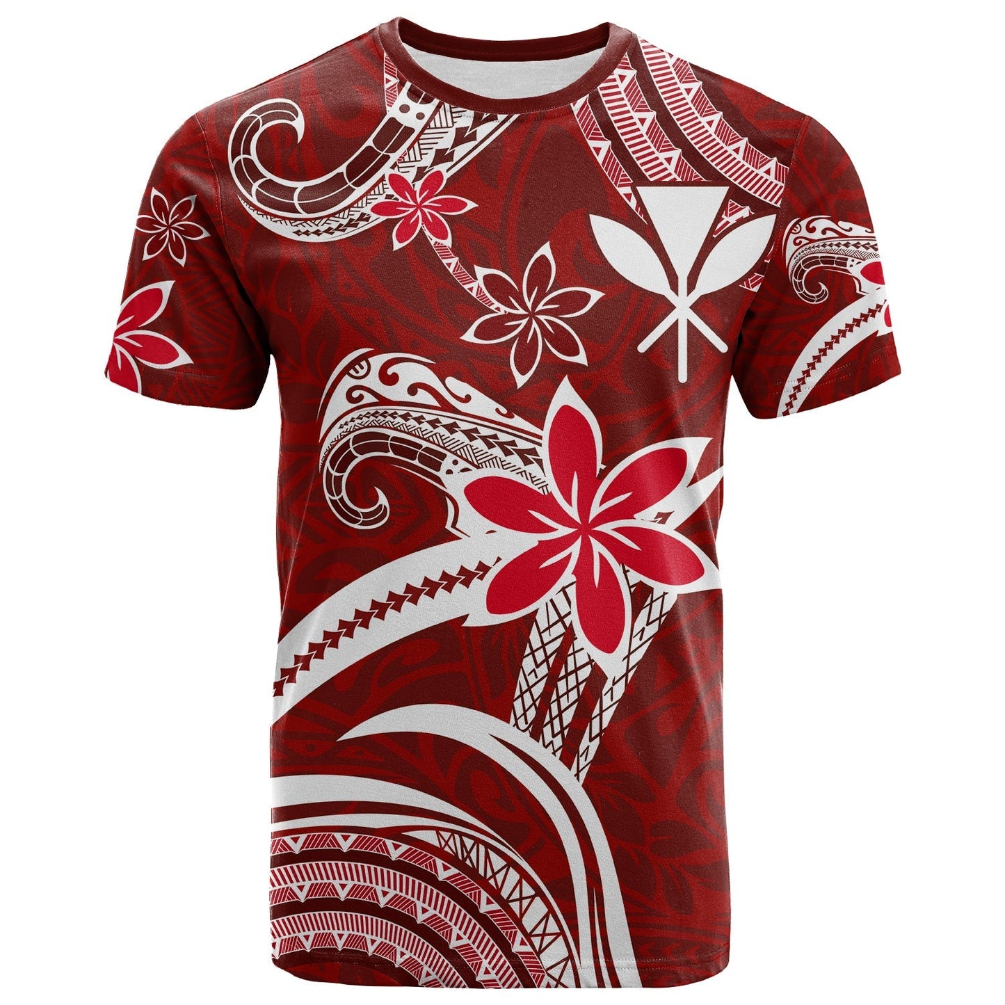 Custom Personalised Hawaii Flowers Wave T Shirt Kanaka Maoli Red Polynesian