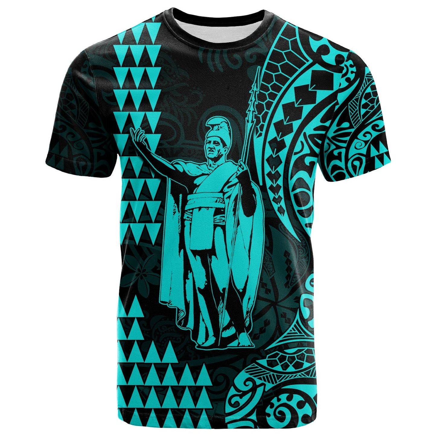 Custom Text And Number Hawaii Day Kakau T Shirt Proud To Be Hawaiian Turquoise King Kamehameha And Kanaka Maoli